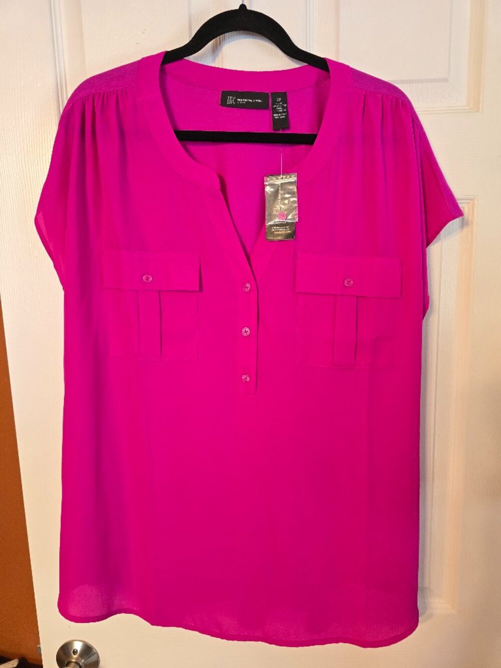 INC International Concepts Bright Pink Mixed Media Blouse - NWT